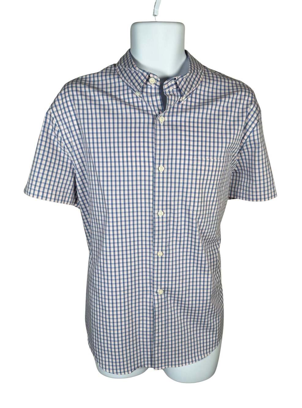 J.Crew Performance Men's Short Sleeve Button-Down blie/ pink Plaid Shirt